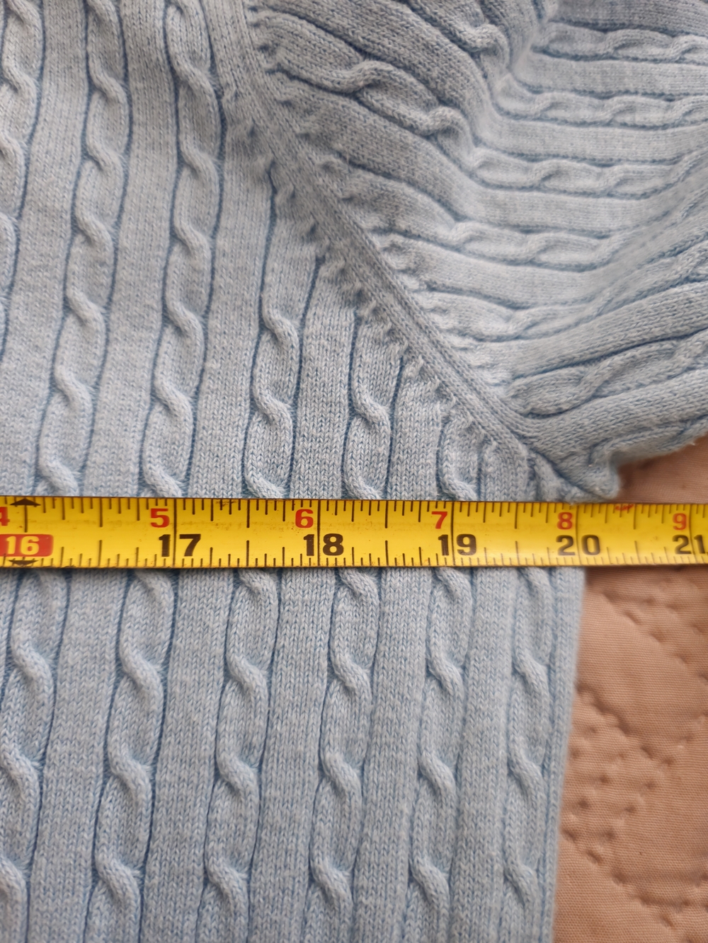 Tommy Hilfiger Light Blue Zip-Up Cable Knit Hoodie with Yellow Trim - Picture 9 of 10